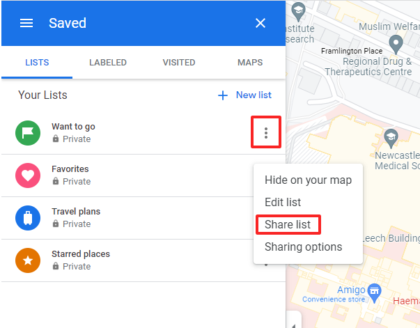 Screenshot of marker categories in Google Maps Screenshot of marker categories in Google Maps