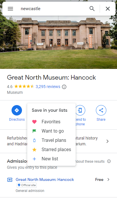 Screenshot of save function in Google Maps Screenshot of save function in Google Maps