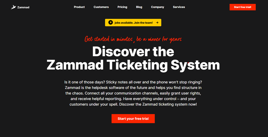 Screenshot of the Zammad website