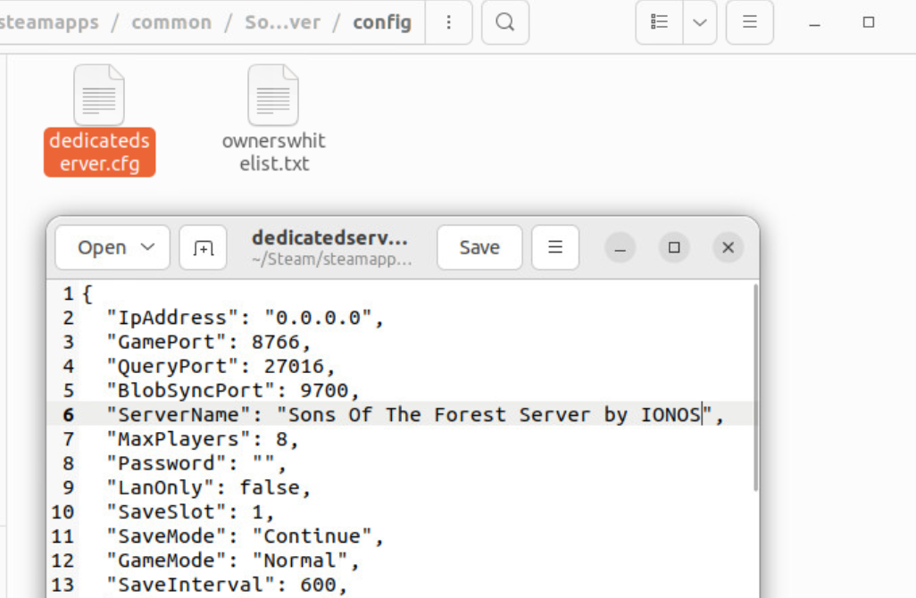 Configuring Sons of the Forest Ubuntu server
