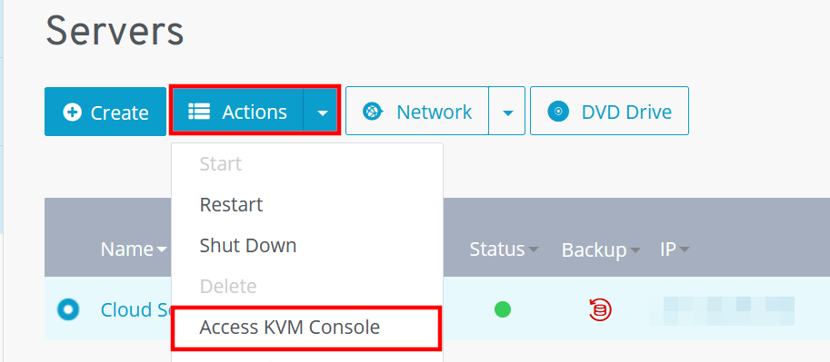 Access the KVM Console in your IONOS customer account