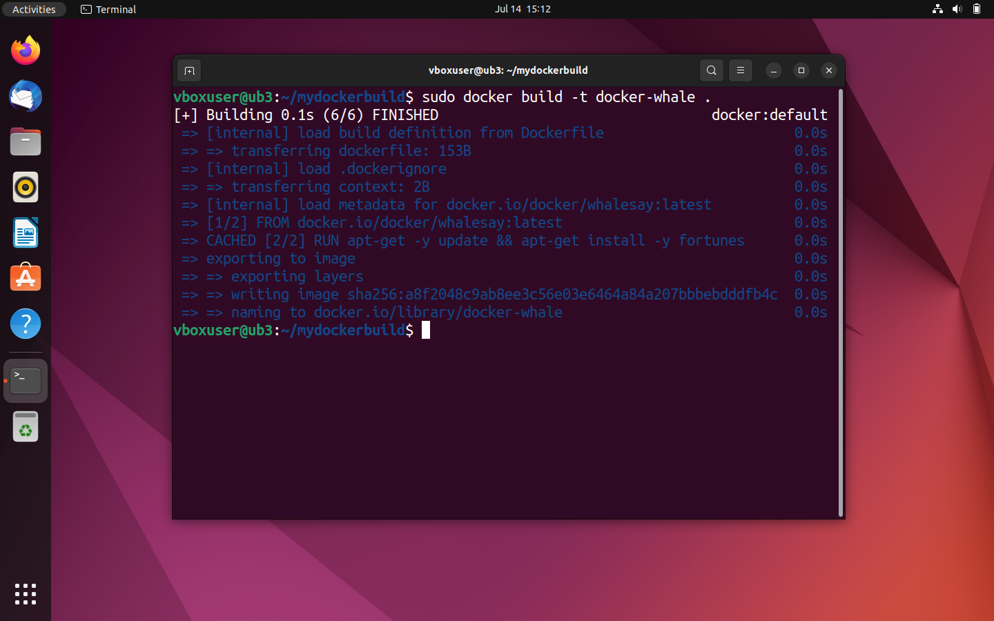 Ubuntu terminal: Status message during image creation
