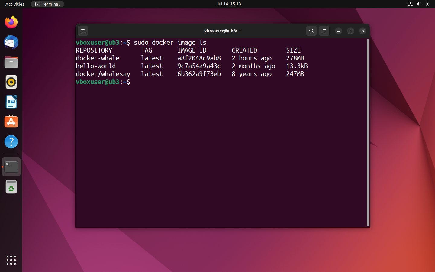 Overview of all local images in the Ubuntu terminal