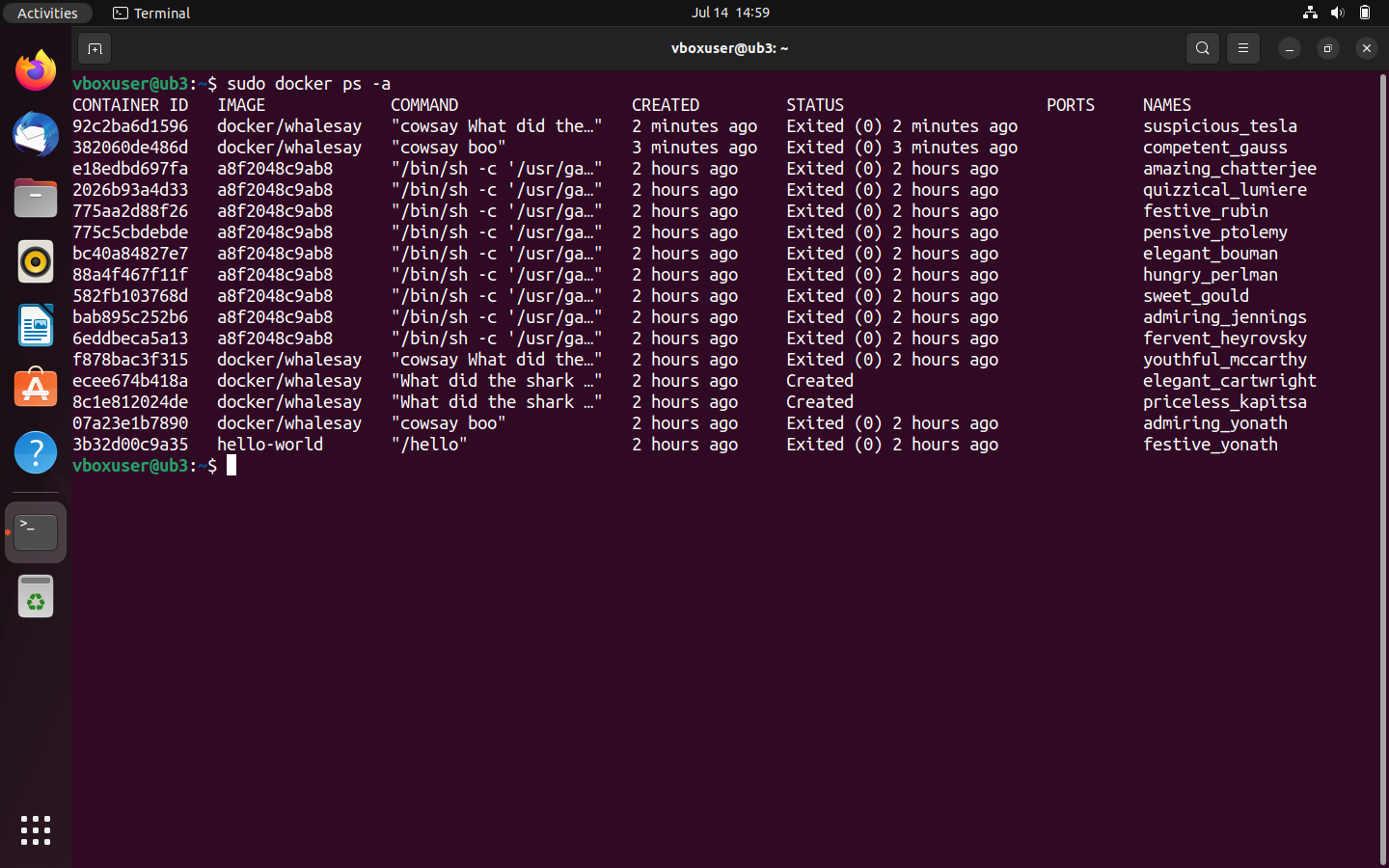 Overview of all containers on the local system Overview of all containers on the local system