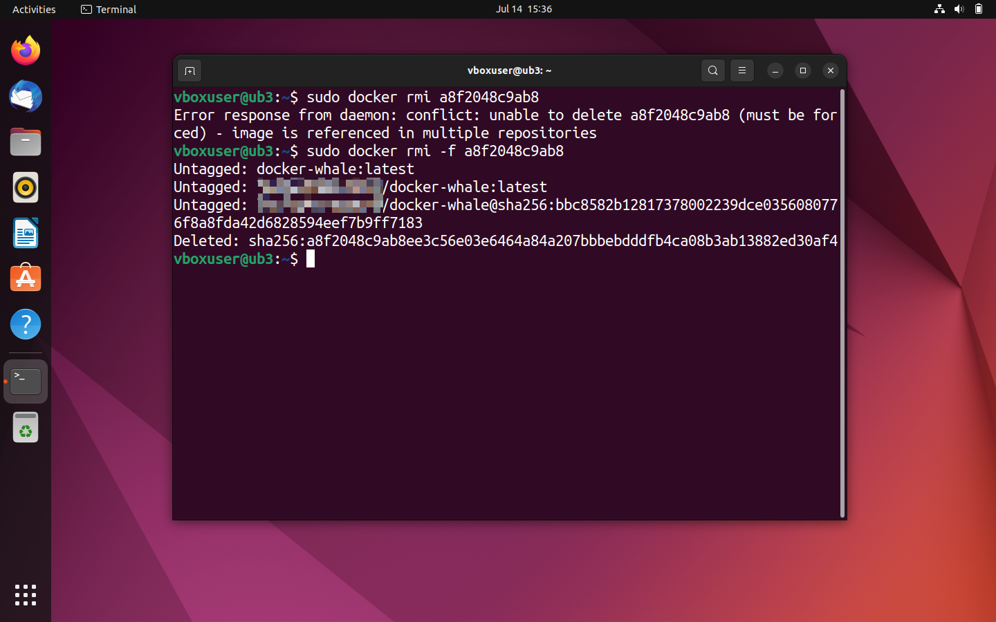 Command docker rmi in combination with the option -f (force) Command docker rmi in combination with the option -f (force)