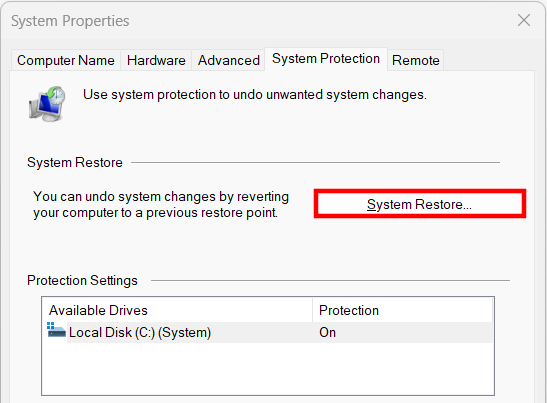 System Restore in Windows 11