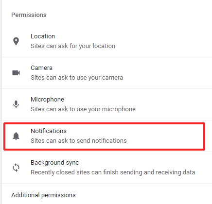 Screenshot of browser settings “Notifications” in Chrome