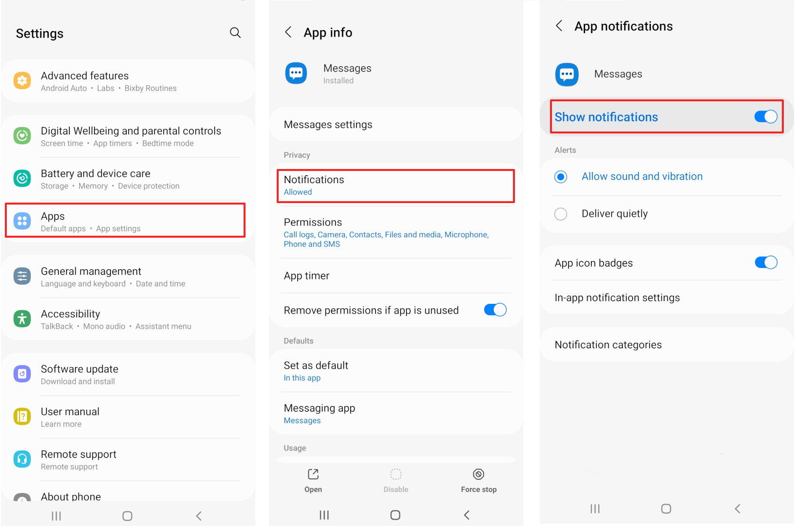 The notification settings for apps on Android