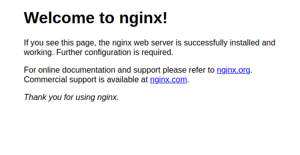 Welcome message of a Nginx web server in the browser
