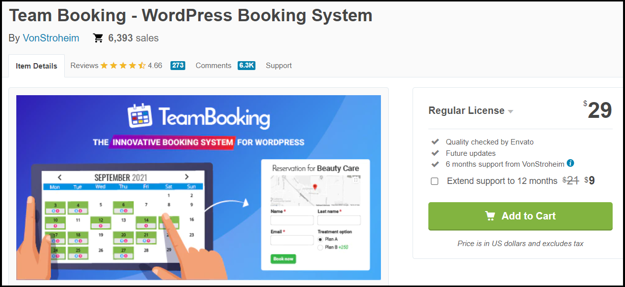 The website of the Team booking plugin