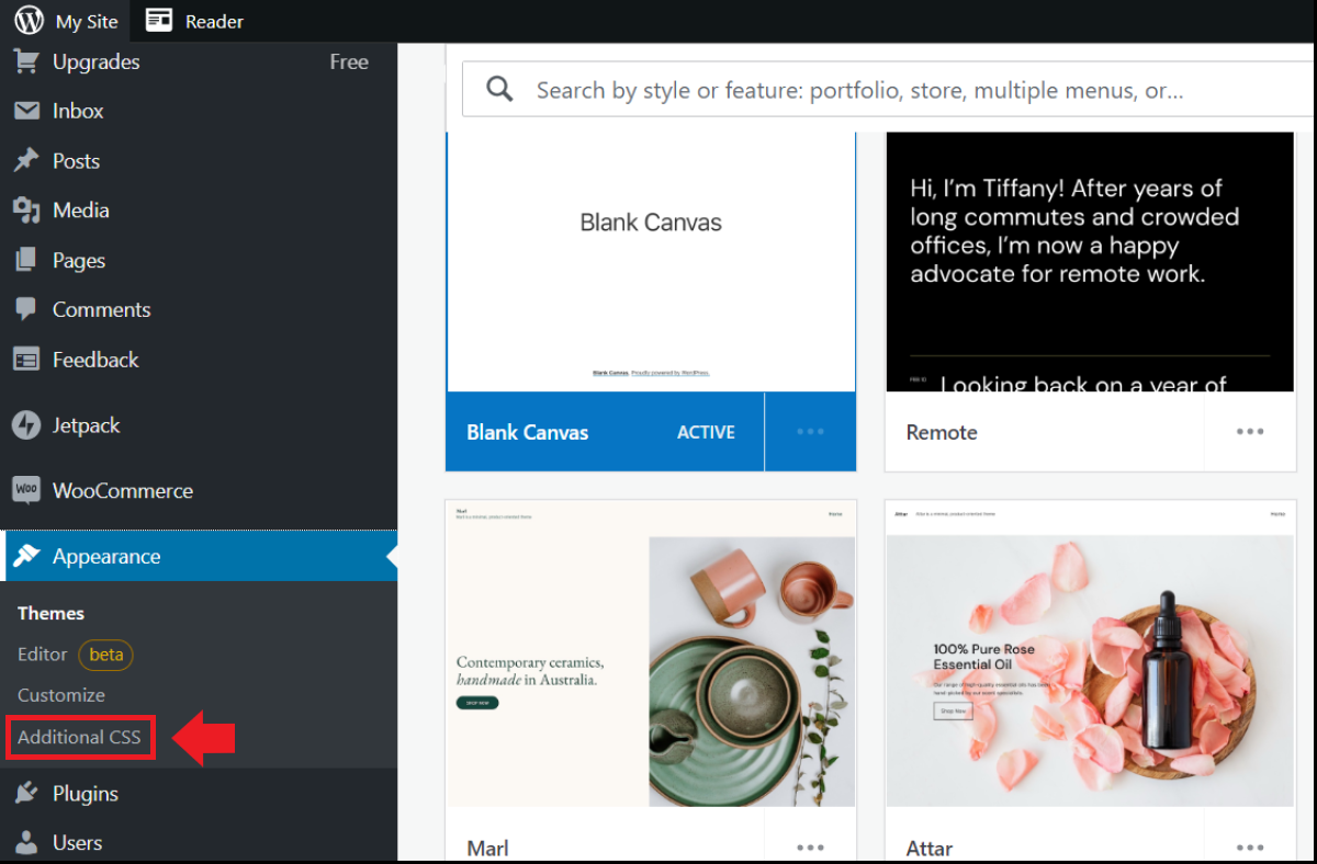 The dashboard option “Additional CSS” for editing product pages The dashboard option “Additional CSS” for editing product pages