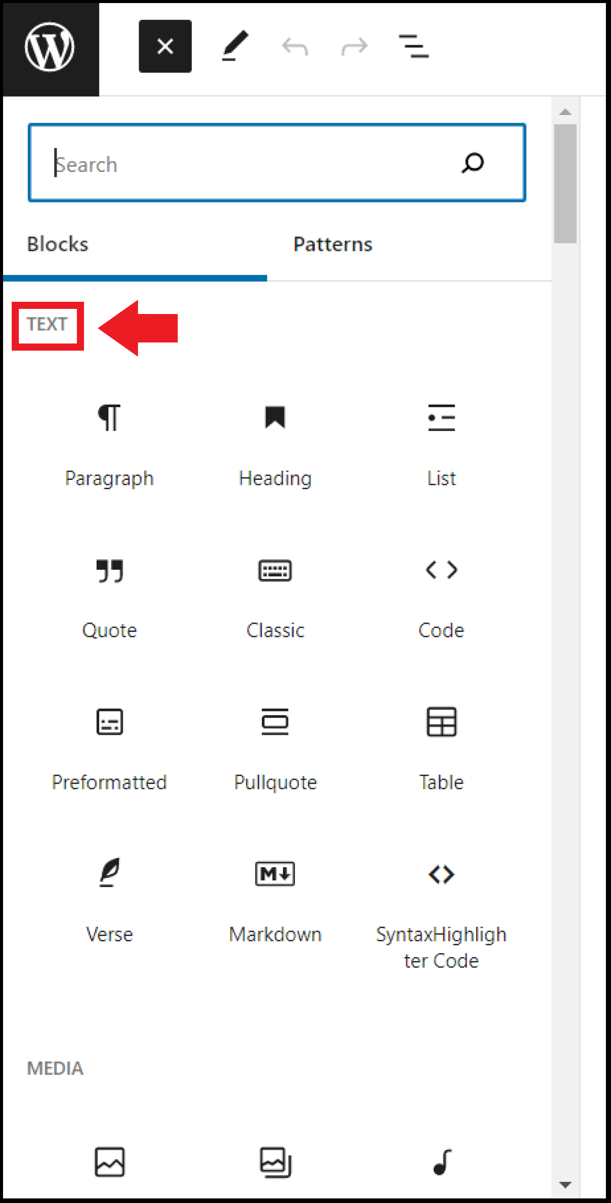 The different options for text elements in the editor The different options for text elements in the editor