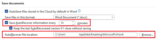 “Always create backup copy” via “Advanced” in the Word options “Always create backup copy” via “Advanced” in the Word options
