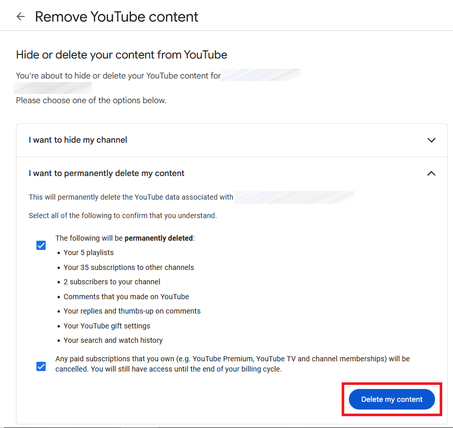 YouTube: Permanent deletion of YouTube channel Image: YouTube: Permanent deletion of YouTube channel