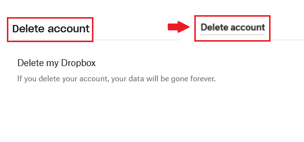 The “Delete account” option in a Dropbox account The “Delete account” option in a Dropbox account