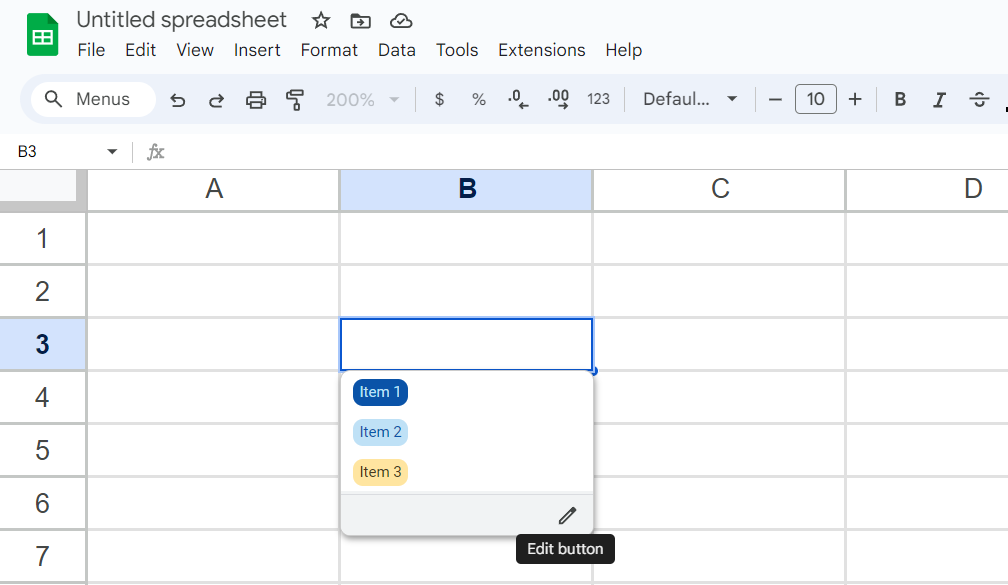 Elements of the Google Sheets drop-down list Elements of the Google Sheets drop-down list