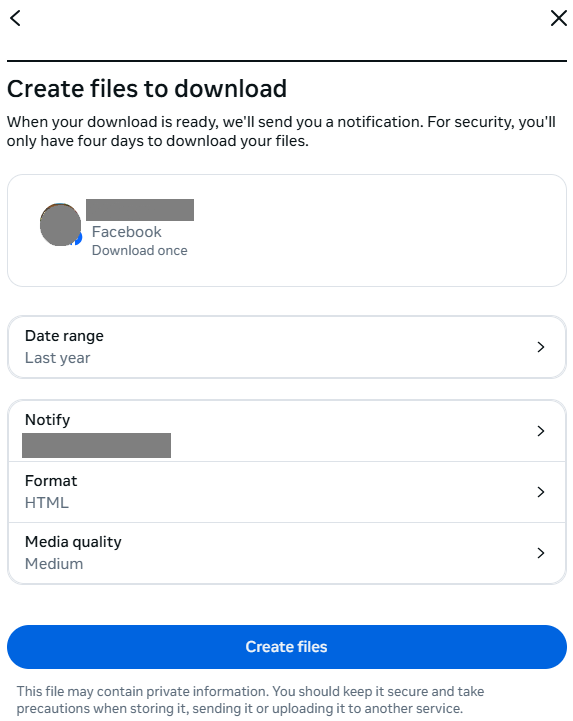 Facebook: Create files to download Image: Facebook: Create files to download