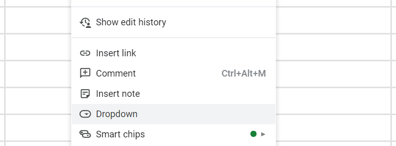 Google Sheets: “Dropdown” option in the menu Google Sheets: “Dropdown” option in the menu
