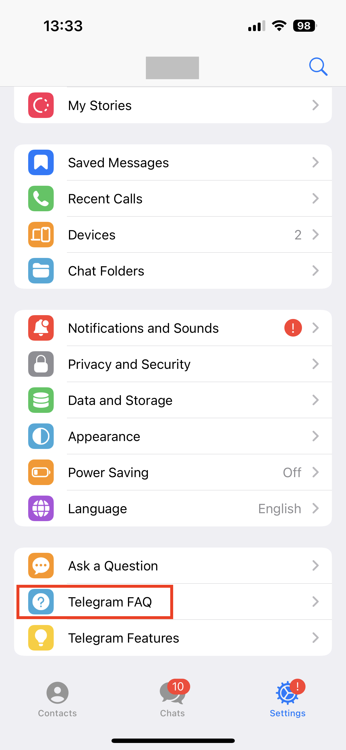 Telegram app settings Image: Telegram app settings