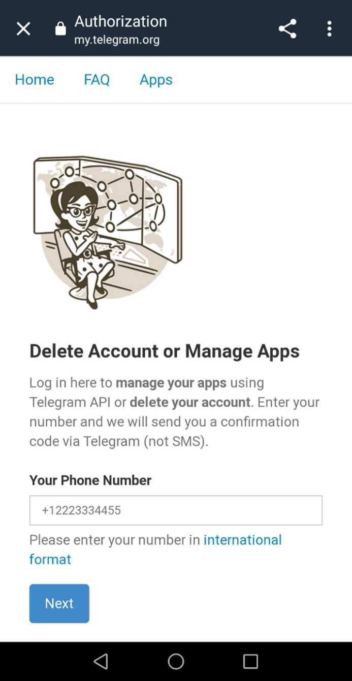 Telegram page for deleting your account Image: Telegram page for deleting your account