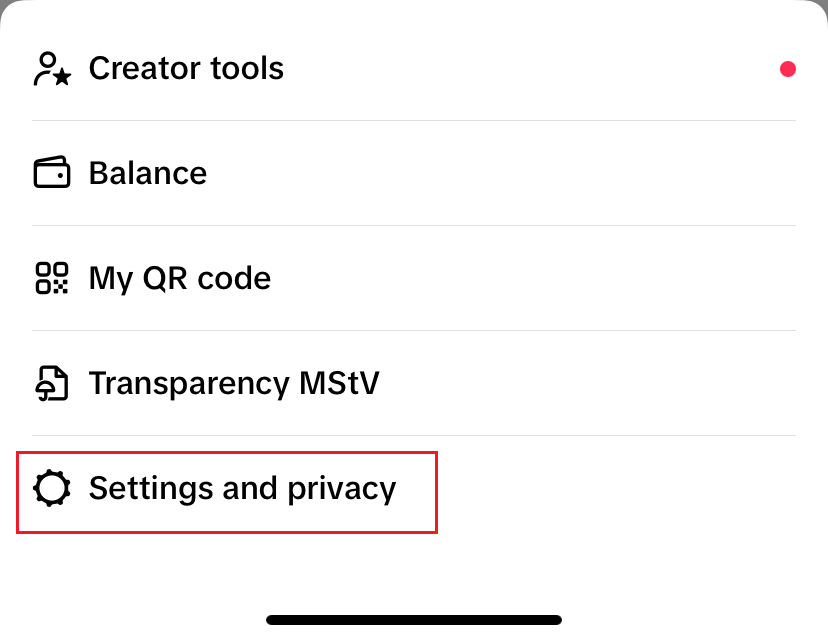 Main TikTok menu under the three-dot icons Main TikTok menu under the three-dot icons