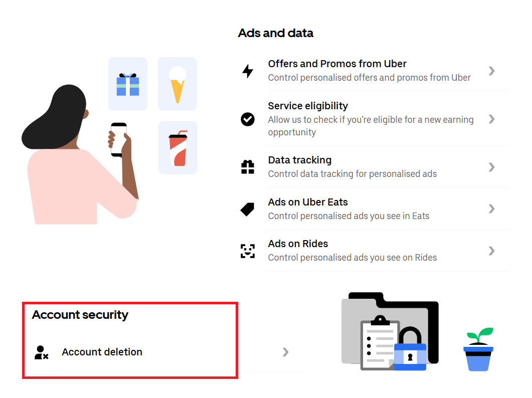 Screenshot of the Uber privacy center Screenshot of the Uber privacy center