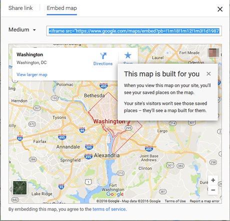 HTML code for embedding the self-created map cutout