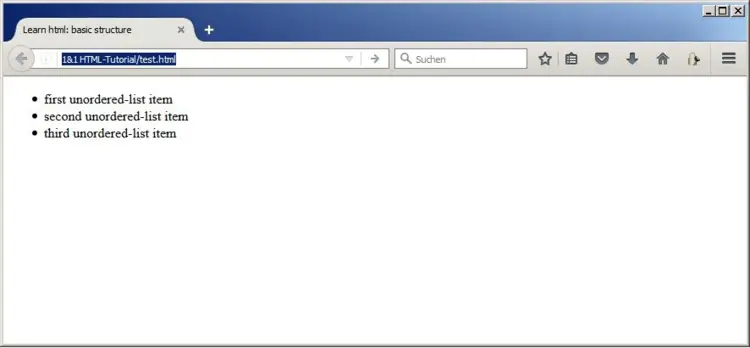 Preview of an unordered list using three <li> elements Preview of an unordered list using three <li> elements