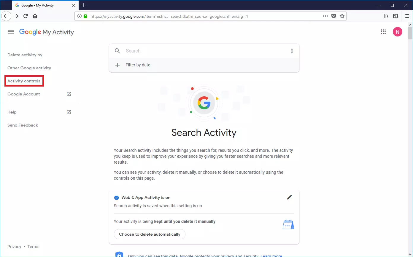 Image: Google activity history