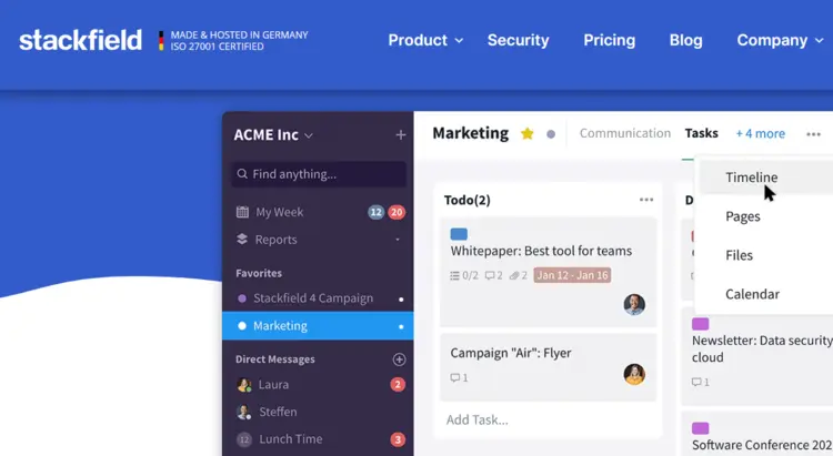 Screenshot of the Stackfield website Screenshot of the Stackfield website