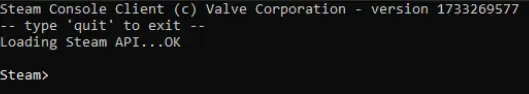 Screenshot of the command prompt: Start SteamCMD Image: Screenshot of the command prompt: Start SteamCMD