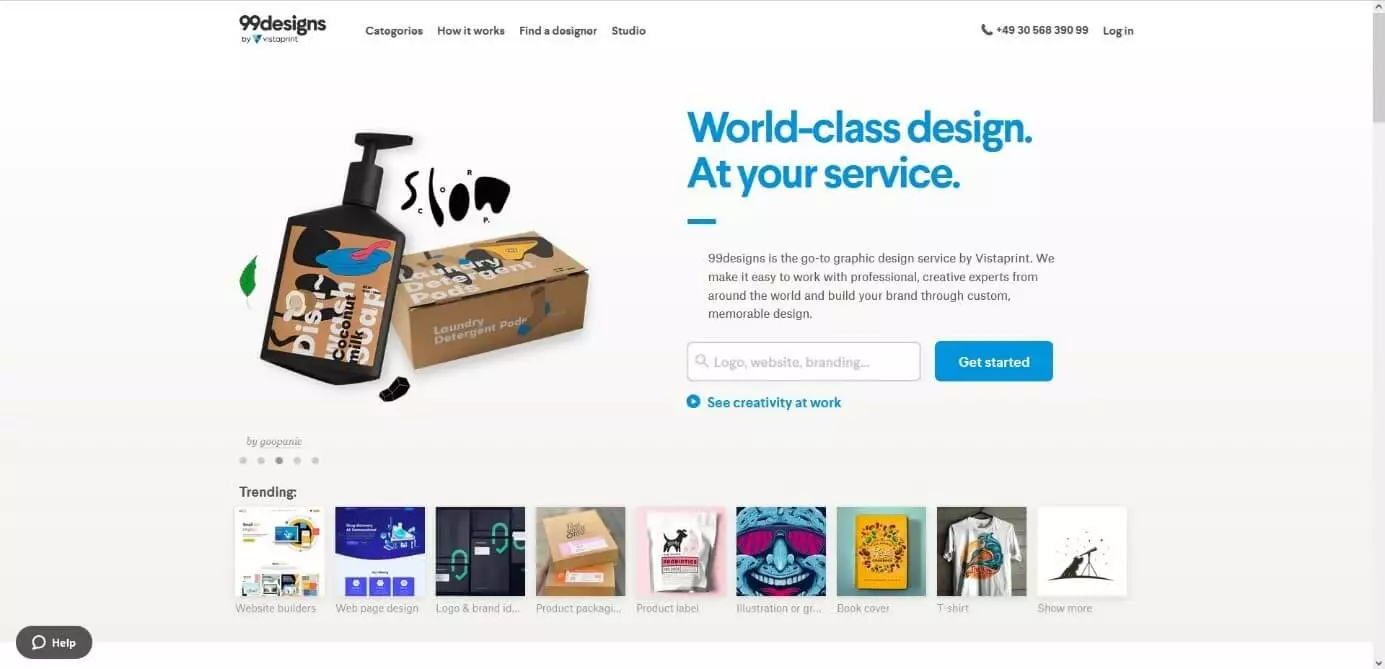 Image: Homepage of the crowdsourcing platform 99designs