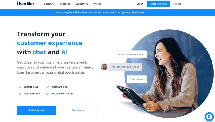 Screenshot of the Userlike website Screenshot of the Userlike website