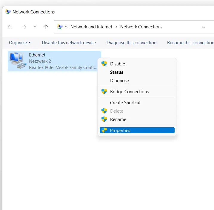 Windows 11: Select network adapter Windows 11: Select network adapter