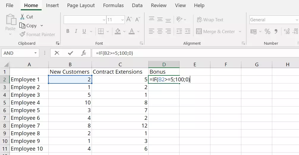 Image: IF function in an Excel spreadsheet