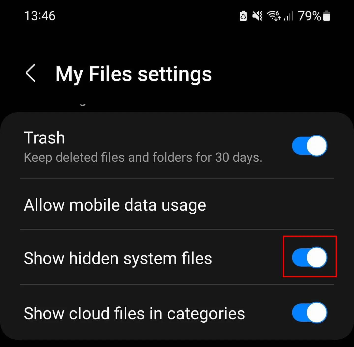 Image: The Android option “Show hidden system files”
