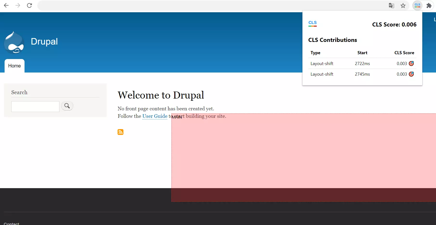 Image: Web Vital CLS measured with a Google Chrome extension