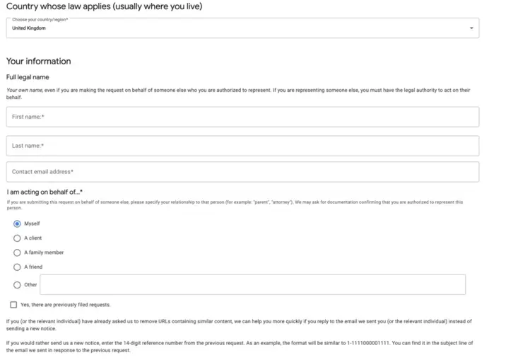 Google record deletion request form Google record deletion request form