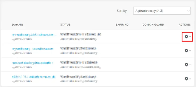 Overview of registered domains in the IONOS user account Overview of registered domains in the IONOS user account