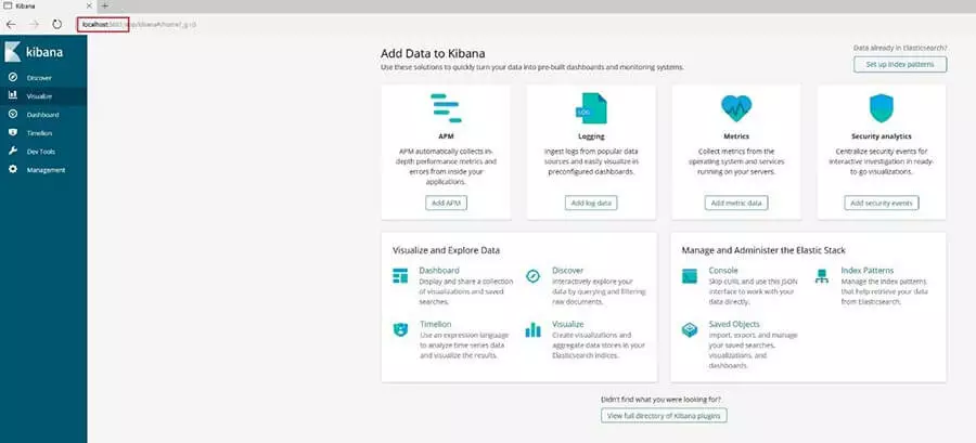 Image: Kibana: home screen