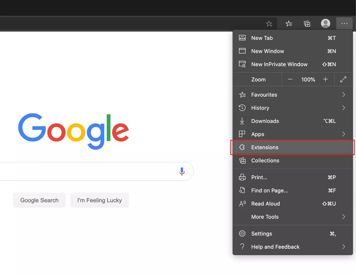 You can find the “Extensions” menu in the top-right corner of the Edge browser