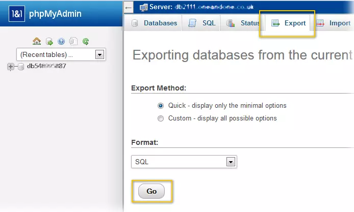 Image: Export database