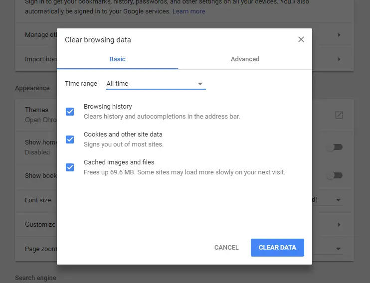 Chrome: Clear browsing data Chrome: Clear browsing data