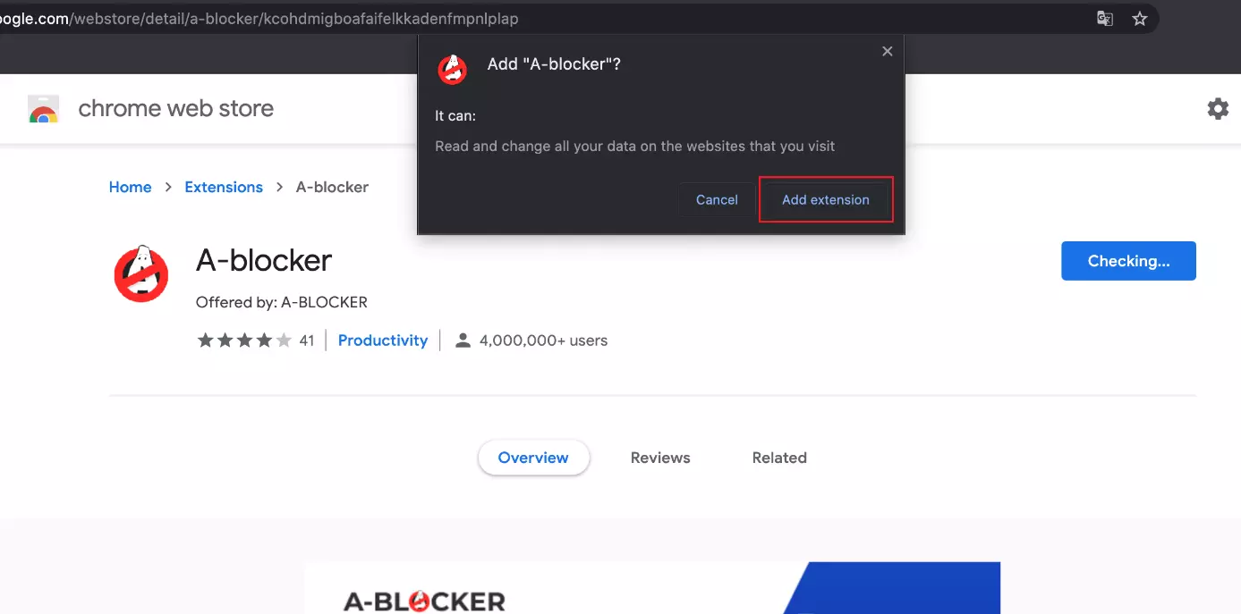Select “Add extension” to confirm the installation
