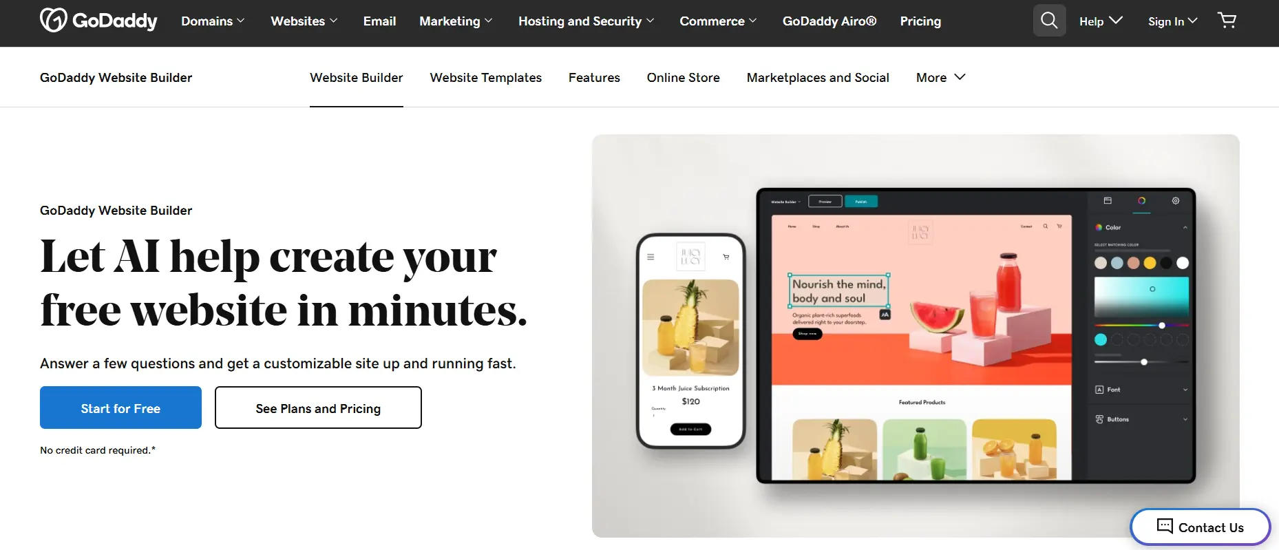 GoDaddy website builder landing page Image: GoDaddy website builder landing page