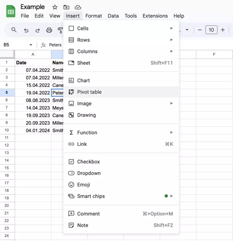 Screenshot showing how a pivot table is created Screenshot showing how a pivot table is created