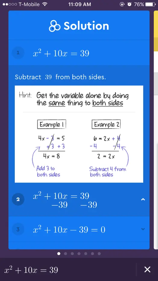 Screenshot of a math equation solved using the Socratic app Screenshot of a math equation solved using the Socratic app