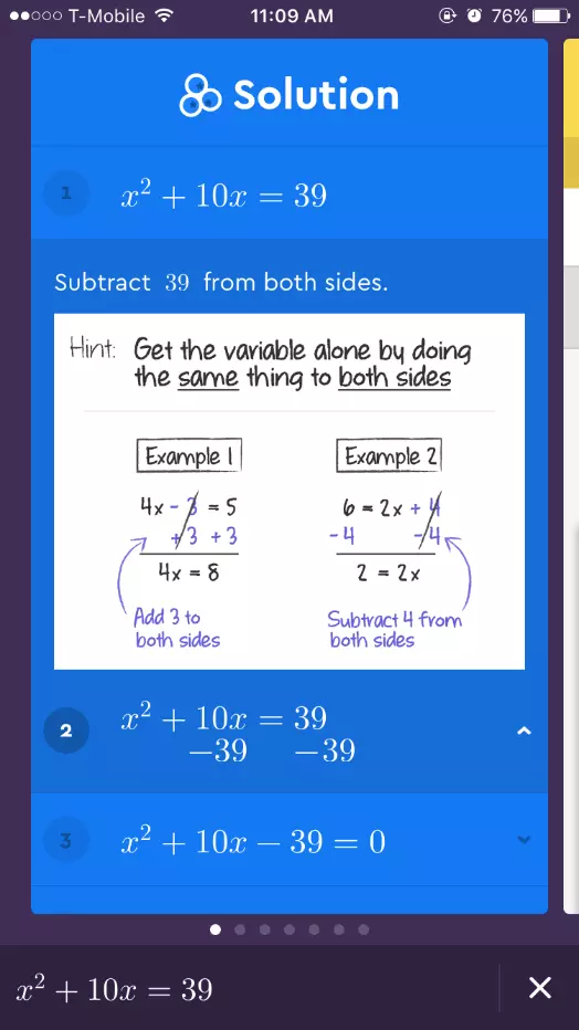 Image: Screenshot of a math equation solved using the Socratic app
