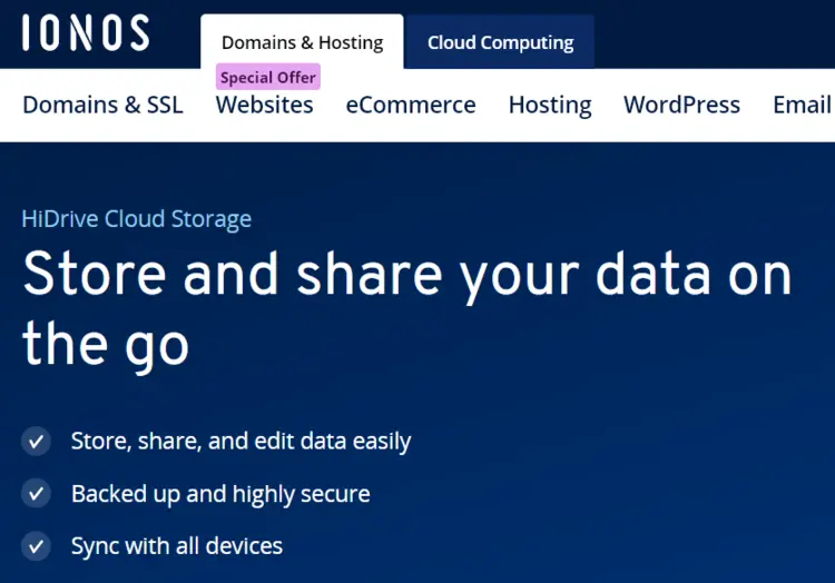 IONOS HiDrive screenshot IONOS HiDrive screenshot
