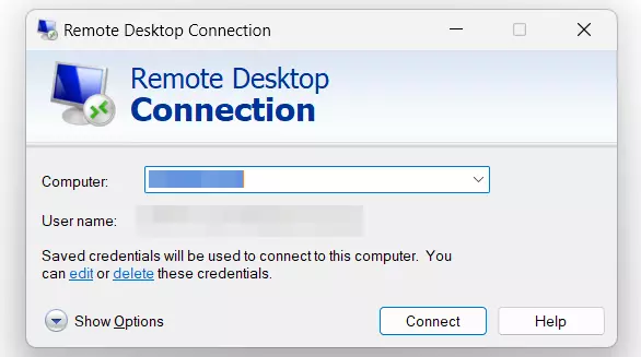 Remote desktop connection menu Remote desktop connection menu